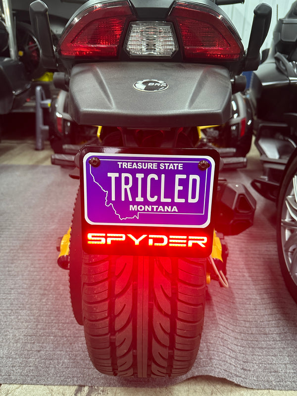 Spyder F3 custom LEDglo license plate frame