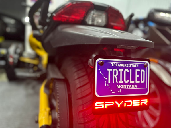 Spyder F3 custom LEDglo license plate frame