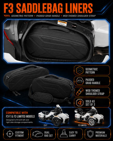 EvolutionR Premium Semi-Rigid Removable Saddlebag Luggage Bag Liners for Spyder F3T/F 3L (Set of 2) (2016+)